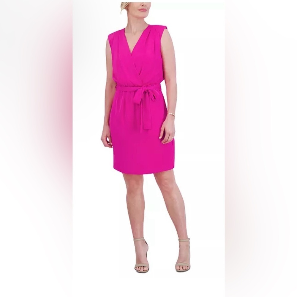 Jessica Howard Magenta Pink Sleeveless Tie-Waist Wrap Dress Sz 14